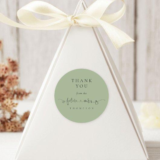 Sticker Rond Futur Mme Fête des mariées Sage Green Merci