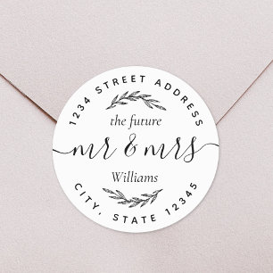 Sticker Rond Futur Mr Mme Adresse De Mariage Feuillage Moderne