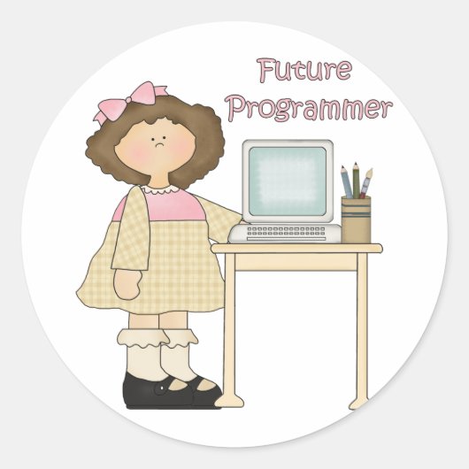 Sticker Rond Futur programmeur fille (Devant)