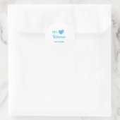 Sticker Rond Future mariée Mme ajouter nom date cœur bleu aquar (Sac)