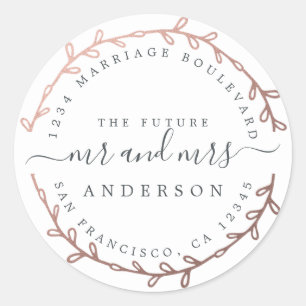 Sticker Rond Future Mme Rose Gold Wreath Mariage Adresse de ret