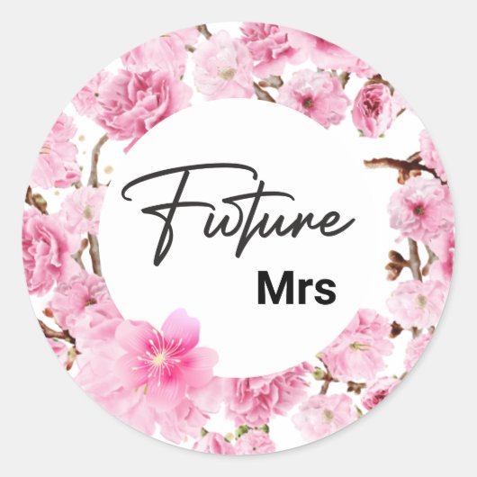 Sticker Rond Future Mrs Bridal Shower Aquarelle Flore Rose (Devant)