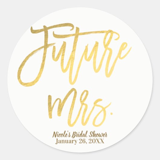 Sticker Rond Future Mrs. Faux Papier D'or Moderne Écriture Favo (Devant)