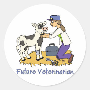 Sticker Rond Future Vet - Girl with Cow