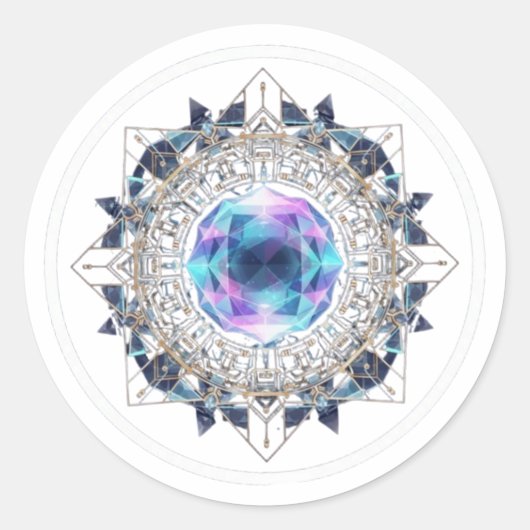 Sticker Rond Futuristic Crystal Mandala – Geometric Tech Art (Devant)