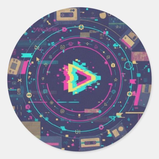 Sticker Rond Futuristic Digital Play Button Abstract design  (Devant)
