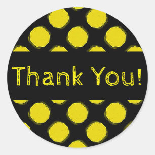 Sticker Rond Fuzzy Bright Jaune et noir Merci Pois