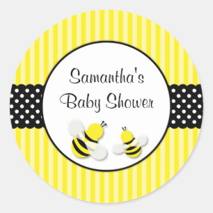 Sticker Rond Gaffez le baby shower de pois barré par abeille