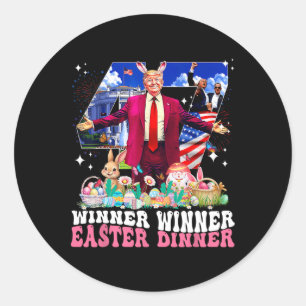 Sticker Rond Gagnant Dîner de Pâques Trump Lapin Chasse Œufs Jo