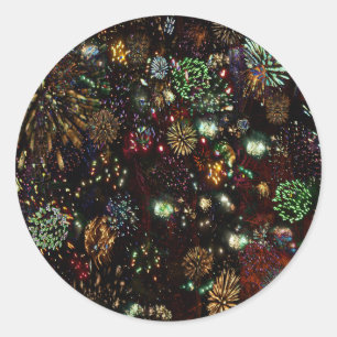 Sticker Rond Galaxie de Fireworks Collage
