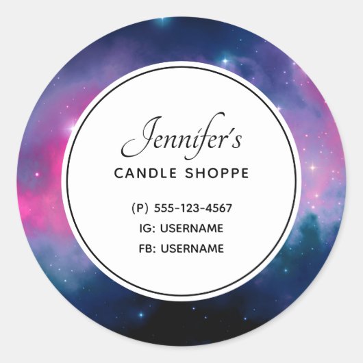Sticker Rond Galaxie et étoiles rose et bleu Abstrait Affaires (Devant)