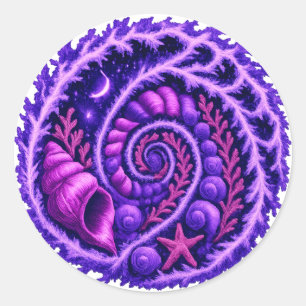 Sticker Rond Galaxie Spirale Océan Mystique Art de Coquillage