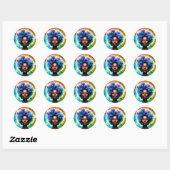 Sticker Rond Galaxy Afro femme noire en lunettes (Feuille)
