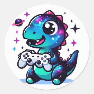 Sticker Rond Galaxy Dinosaur avec contrôleur de jeu