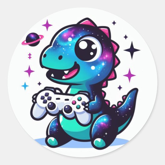 Sticker Rond Galaxy Dinosaur avec contrôleur de jeu (Devant)