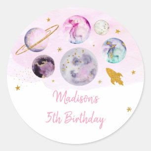 Sticker Rond Galaxy Pink Gold Espace extra-atmosphérique Anniv