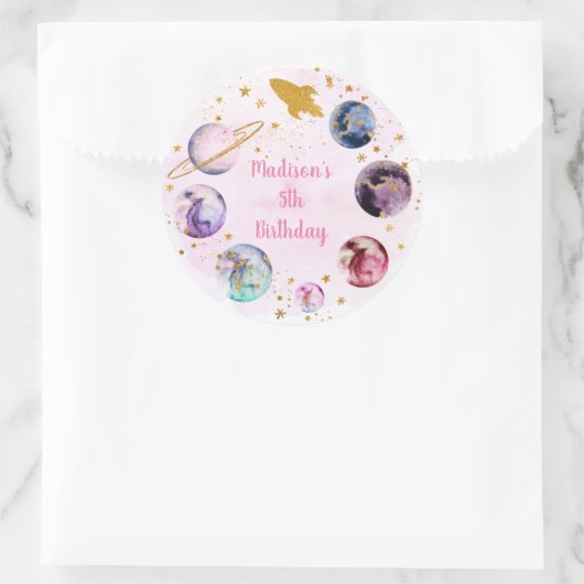 Sticker Rond Galaxy Pink Gold Espace extra-atmosphérique Annive (Sac)