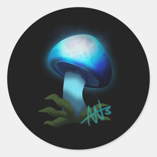 Sticker Rond Galaxy Shiitake brillant bleu clair champignons (Devant)