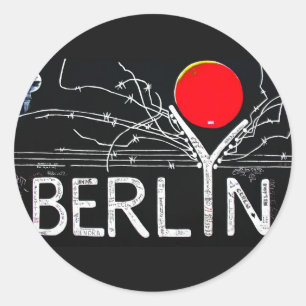 Sticker Rond Galerie de côté est, mur de Berlin, Barbelé/Su
