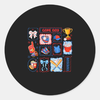 Sticker Rond Game day vibes retro coquette bow baseball men