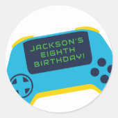 Sticker Rond Game On & Level Up Video Game Boy Birthday (Devant)