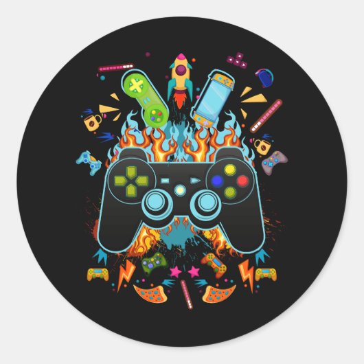 Sticker Rond Gamer Aesthétique Graphisme Jeux Vidéo Gamepad (Devant)