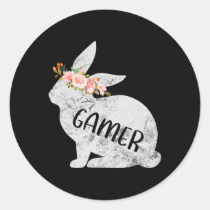 Sticker Rond Gamer Bunny Matching Famille Lapin Floral Lapin Ea