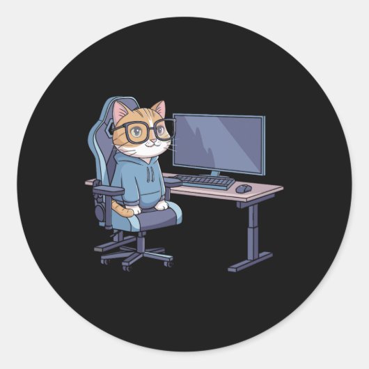 Sticker Rond Gamer Cat Squad Funny Meme 1  (Devant)