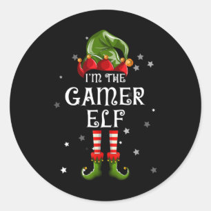 Sticker Rond Gamer Elf Amusant Noël Famille Matching