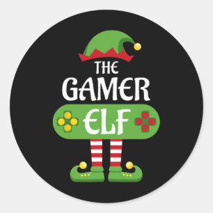 Sticker Rond Gamer Elf Christmas Famille du groupe de jumelage