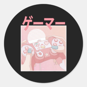 Sticker Rond Gamer Girl Anime Kawaii Jeu vidéo mignonne avec