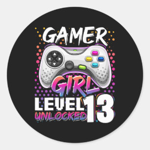 Sticker Rond Gamer Girl Level 13 Déverrouillé Jeu vidéo 13e nai