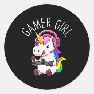 Sticker Rond Gamer Girl Unicorn Jeu vidéo mignonne jeu cadeau W