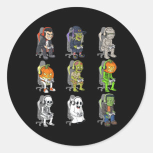 Sticker Rond Gamer Halloween Skeleton Vampire Jeu Mummy Boys