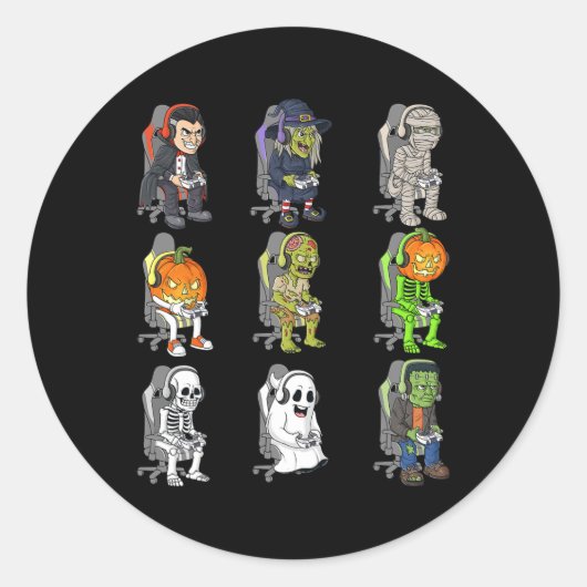 Sticker Rond Gamer Halloween Skeleton Vampire Jeu Mummy Boys (Devant)