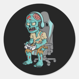 Sticker Rond Gamer Halloween Zombie Scary Jeu Garçons Enfants A
