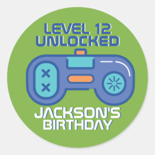 Sticker Rond Gamer Niveau Déverrouillé Jeux Vidéo Garçon Annive