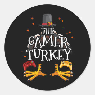 Sticker Rond Gamer Turquie Bon thanksgiving Vidéo Jeu amusant