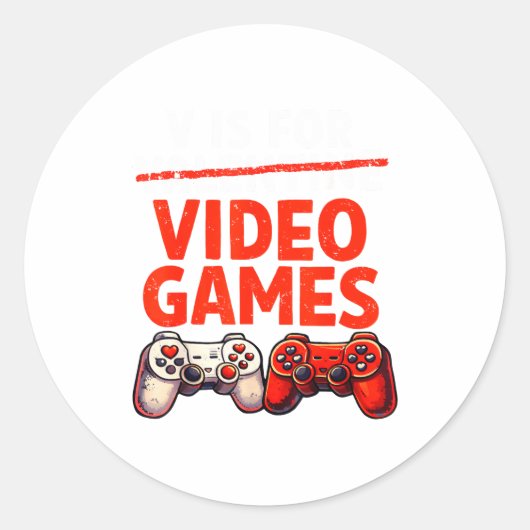 Sticker Rond Gamer Valentine V Is For Video Games Valentines Da (Devant)