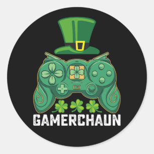 Sticker Rond Gamerchaun Gamer Jeux de jeu Saint Patrick's Day