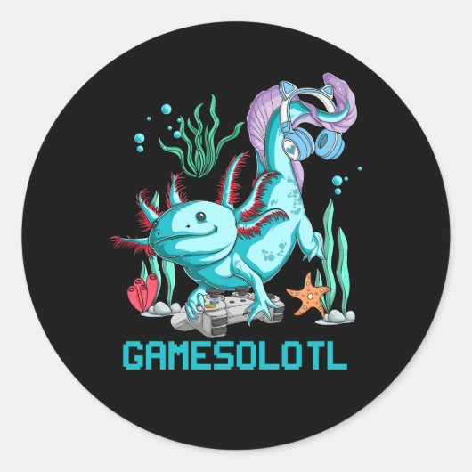 Sticker Rond Gamesolotl Axolotl jeu vidéo Kawaii Anime Japanes (Devant)
