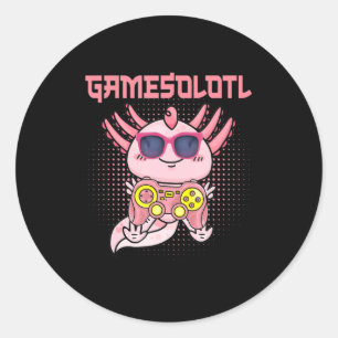Sticker Rond Gamesolotl Axolotl Video Gamer Kawaii Anime Kids B