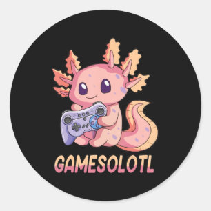 Sticker Rond Gamesolotl Axolotl Vidéo Gamer Kawaii Pastel Goth