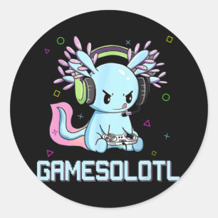 Sticker Rond Gamesolotl Cute Axolotl Vidéo Gamer Kawaii Anime B