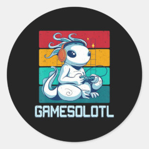 Sticker Rond Gamesolotl Cute Axolotl Vidéo Gamer Kawaii Anime B