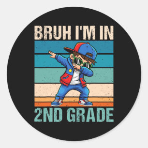 Sticker Rond Gamin de 2e année Dabbing Bruh je suis en 1re anné