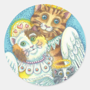 Sticker Rond Gamme de chats angéliques PURSEURS en feuille d'TI