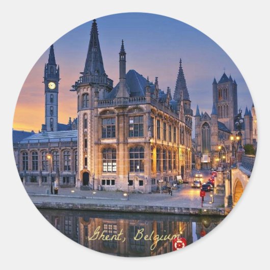 Sticker Rond Gand, Belgique coucher du soleil (Devant)