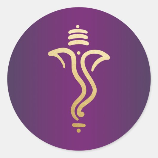 Sticker Rond Ganesh de fête pourpre doré/ Dieu indien (Devant)