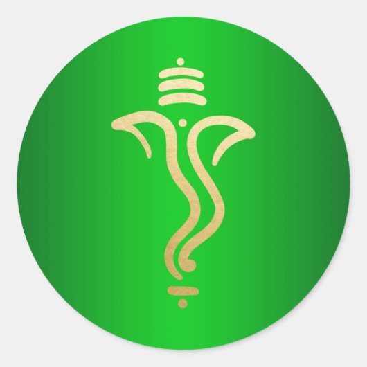 Sticker Rond Ganesh de fête vert or/Dieu indien (Devant)